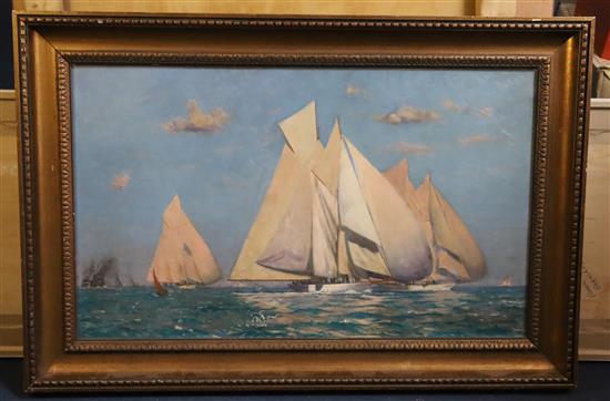 § Norman Wilkinson (1878-1971) Racing yachts at sea 17 x 28in.